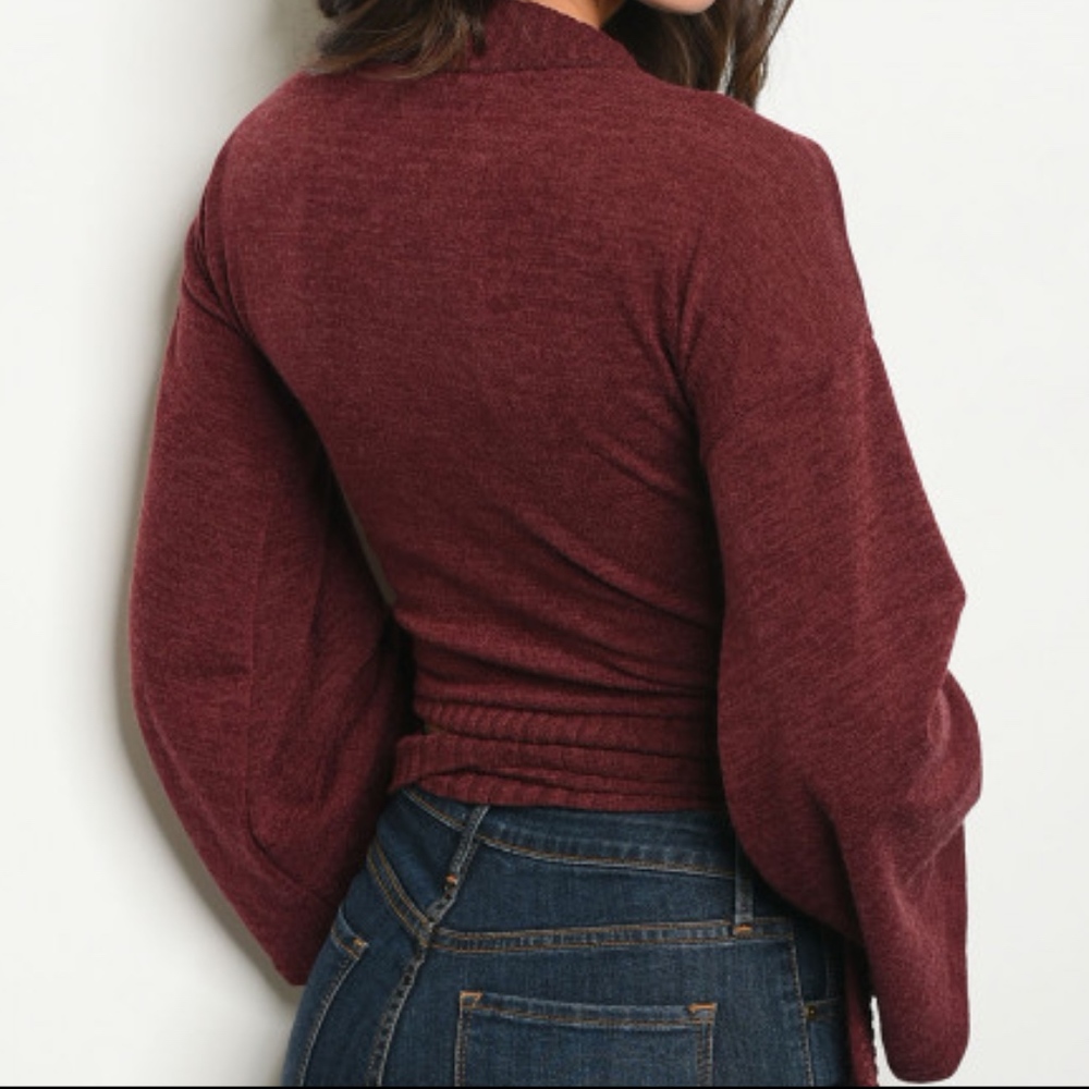 LAST 1 SMALL! BURGANDY WINE SWEATER WRAP TOP! - Picture 2 of 2